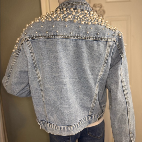 Personalized Pearl Studded Denim Jacket Size Large. - Picture 8 of 11